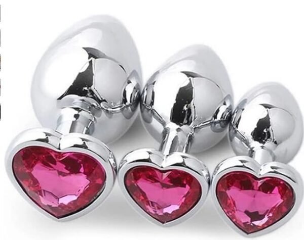 Pink Heart Jewel Stainless Steel Butt Plugs - Image 3